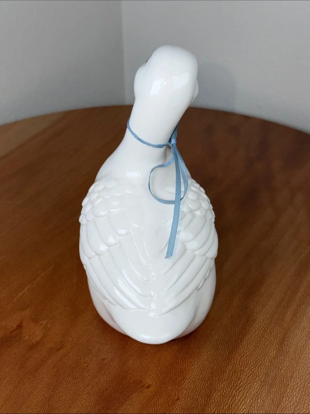 Vintage Hand Crafted Hand Made Ceramic Duck White Yellow Blue Bow Farmhouse
